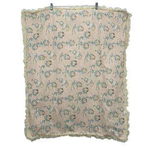 Vintage Gerber Baby Faces Crib Blanket Lace Pink Blue‎ Yellow Rare Quilt 80s